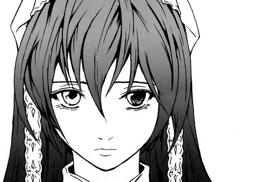 1girl close-up closed_mouth earrings expressionless frown greyscale hair_between_eyes image jewelry long_hair looking_at_viewer monochrome portrait simple_background solo suiseiseki white_background