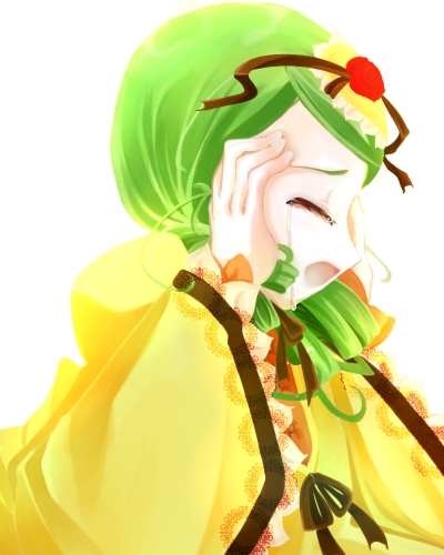 1girl closed_eyes flower green_hair hair_ornament hair_ribbon image kanaria long_hair ribbon solo tears
