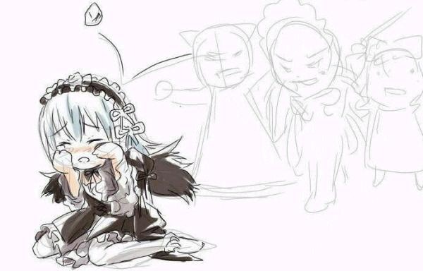 1girl 2girls blush closed_eyes crying dress hairband image long_hair multiple_girls sitting solo suigintou tears