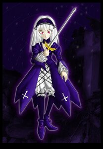 Rating: Safe Score: 0 Tags: 1girl boots cross dress frills full_body hairband image letterboxed long_hair long_sleeves pillarboxed puffy_sleeves red_eyes silver_hair solo standing suigintou sword weapon User: admin