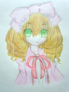 Rating: Safe Score: 0 Tags: 1girl :o blonde_hair bow dress drill_hair frills green_eyes hat hina_ichigo hinaichigo image long_sleeves looking_at_viewer pink_bow ribbon simple_background solo traditional_media upper_body User: admin