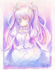 Rating: Safe Score: 0 Tags: 1girl choker dress elbow_gloves flower frills hair_flower hair_ornament image kirakishou long_hair purple_eyes purple_hair rose smile solo traditional_media two_side_up User: admin