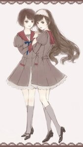 Rating: Safe Score: 0 Tags: 2girls black_hair brown_hair dress green_eyes hairband high_heels image kneehighs long_hair multiple_girls pair school_uniform serafuku shoes short_hair socks souseiseki suiseiseki white_legwear User: admin