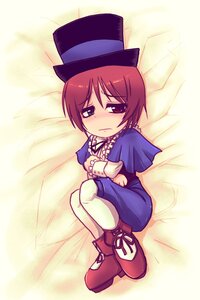 Rating: Safe Score: 0 Tags: 1boy 1girl blue_dress blush boots brown_hair crossed_arms dress full_body hat image long_sleeves lying otoko_no_ko pantyhose red_footwear red_hair short_hair sitting solo souseiseki top_hat white_legwear User: admin