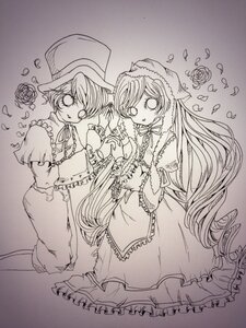 Rating: Safe Score: 0 Tags: 2girls auto_tagged capelet dress flower frills hat image long_hair long_sleeves monochrome multiple_girls pair petals rose shinku short_hair siblings sisters souseiseki suiseiseki traditional_media twins very_long_hair User: admin