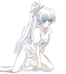 Rating: Safe Score: 0 Tags: 1girl barasuishou barefoot blush hair_ribbon image kneeling long_hair ponytail shirt sketch solo striped very_long_hair User: admin