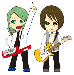 Rating: Safe Score: 0 Tags: 2girls acoustic_guitar amplifier_(instrument) bass_guitar black_pants brown_hair chibi electric_guitar green_eyes green_hair guitar heterochromia holding_instrument image instrument kanaria keyboard_(instrument) long_sleeves multiple_girls music pair pants piano playing_instrument plectrum pointing red_eyes simple_background smile souseiseki standing violin white_background User: admin