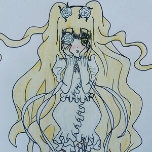 Rating: Safe Score: 0 Tags: 1girl bangs blonde_hair dress flower frills hair_flower hair_ornament image kirakishou long_hair monster_girl no_nose solo traditional_media very_long_hair watercolor_(medium) wavy_hair User: admin