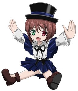 Rating: Safe Score: 0 Tags: 1girl :d blue_dress brown_hair dress full_body green_eyes hat heterochromia image long_sleeves open_mouth pantyshot red_eyes short_hair smile solo souseiseki top_hat underwear white_background white_panties User: admin