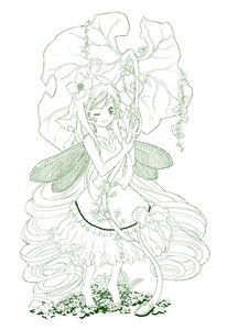 Rating: Safe Score: 0 Tags: 1girl barefoot dress flower green_theme hair_ornament image long_hair monochrome one_eye_closed smile solo suiseiseki very_long_hair User: admin