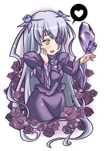 Rating: Safe Score: 0 Tags: 1girl barasuishou blush dress eyepatch flower frills heart image long_hair long_sleeves open_mouth purple_rose ribbon rose silver_hair solo spoken_heart striped very_long_hair yellow_eyes User: admin