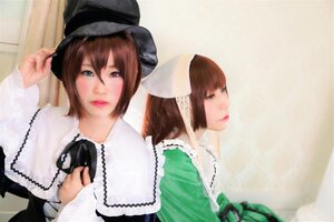 Rating: Safe Score: 0 Tags: 2girls brown_hair green_dress hat heterochromia lace lips long_hair looking_at_viewer multiple_cosplay multiple_girls red_eyes short_hair siblings sisters souseiseki suiseiseki tagme twins User: admin