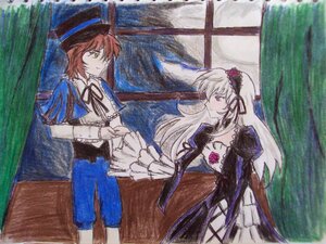 Rating: Safe Score: 0 Tags: 1boy 1girl 2girls auto_tagged dress flower frills hairband hat image long_hair long_sleeves looking_at_another multiple_girls pair ribbon rose short_hair silver_hair souseiseki suigintou very_long_hair wings User: admin