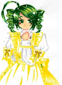 Rating: Safe Score: 0 Tags: 1girl ahoge dress drill_hair frills green_eyes green_hair image kanaria long_sleeves looking_at_viewer smile solo twin_drills yellow_dress User: admin