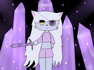 Rating: Safe Score: 0 Tags: animal_ears artist_name barasuishou closed_mouth holding holding_weapon image long_sleeves looking_at_viewer no_humans petals purple_background purple_coat purple_shirt shirt signature solo standing sweater tail User: admin