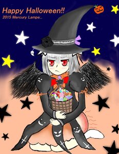 Rating: Safe Score: 0 Tags: 1girl black_wings blush cross flower halloween hat image jack-o'-lantern latin_cross red_eyes rose solo star_(symbol) star_hair_ornament star_print starfish starry_background suigintou white_hair wings User: admin