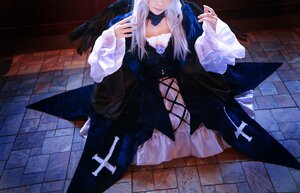 Rating: Safe Score: 0 Tags: 1girl blue_flower blue_rose choker dress flower long_hair long_sleeves rose solo suigintou white_hair wings User: admin