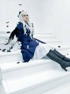 Rating: Safe Score: 0 Tags: 1girl bangs bird bird_on_head black_feathers boots crow dove dress feathered_wings feathers flock high_heel_boots high_heels long_hair ribbon seagull sitting solo suigintou white_feathers white_hair wings User: admin