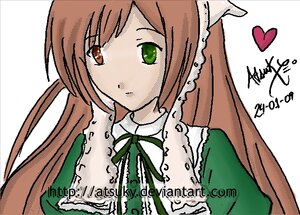 Rating: Safe Score: 0 Tags: 1girl bangs brown_hair dress frills green_dress green_eyes green_neckwear image long_hair long_sleeves ribbon simple_background solo suiseiseki upper_body white_background User: admin