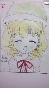 Rating: Safe Score: 0 Tags: 1girl blonde_hair blush closed_eyes drill_hair facing_viewer hat hinaichigo image neck_ribbon open_mouth photo red_ribbon ribbon solo tears tomoe_mami traditional_media upper_body User: admin