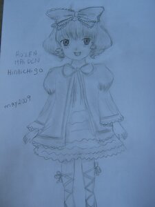Rating: Safe Score: 0 Tags: 1girl :d blue_theme boots bow cross-laced_footwear dated dress frills front_ponytail hair_ribbon hinaichigo image kagiyama_hina long_sleeves looking_at_viewer monochrome open_mouth ribbon short_hair smile solo standing traditional_media User: admin