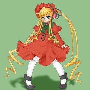 Rating: Safe Score: 0 Tags: 1girl blonde_hair blue_eyes bonnet bow capelet dress flower full_body green_background image long_hair long_sleeves pantyhose pink_flower pink_rose red_dress rose shinku shoes sidelocks solo standing twintails very_long_hair white_legwear User: admin