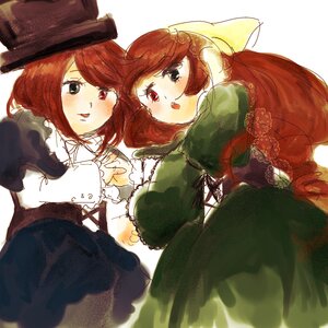 Rating: Safe Score: 0 Tags: 2girls blush brown_hair dress hat image long_sleeves multiple_girls open_mouth pair red_eyes red_hair short_hair siblings sisters smile souseiseki suiseiseki top_hat twins User: admin