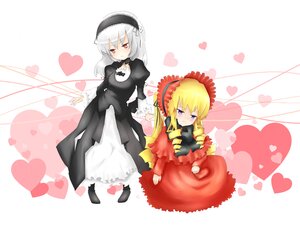 Rating: Safe Score: 0 Tags: 2girls blonde_hair blush dress drill_hair frills hairband heart heart_background image long_hair long_sleeves multiple_girls pair red_eyes shinku suigintou white_hair yuri User: admin