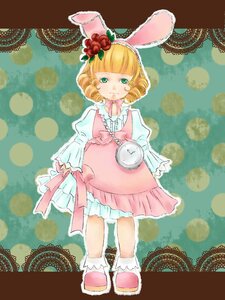 Rating: Safe Score: 0 Tags: 1girl animal_ears blonde_hair bow bunny_ears dress flower frills green_eyes halftone halftone_background hinaichigo image pink_dress polka_dot polka_dot_background polka_dot_dress polka_dot_legwear short_hair socks solo User: admin