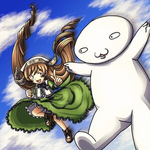 Rating: Safe Score: 0 Tags: 1girl :d blue_eyes blue_sky brown_hair cloud day dress drill_hair hat image long_hair open_mouth outdoors shoes sky smile solo suiseiseki User: admin