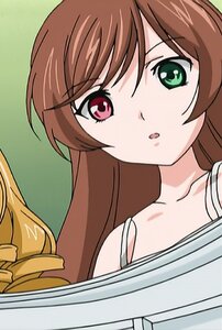 Rating: Safe Score: 0 Tags: 1girl bangs blush brown_hair collarbone eyebrows_visible_through_hair green_background green_eyes image long_hair looking_at_viewer simple_background solo suiseiseki User: admin