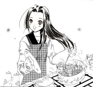 Rating: Safe Score: 0 Tags: 1girl :d blush food greyscale human image kakizaki_megu long_hair long_sleeves monochrome open_mouth plaid school_uniform serafuku smile solo User: admin
