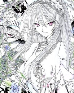 Rating: Safe Score: 0 Tags: 1girl auto_tagged chain chained cuffs flower hairband image lolita_hairband long_hair marker_(medium) pink_eyes plant pocket_watch rose solo spot_color suigintou thorns traditional_media vines User: admin