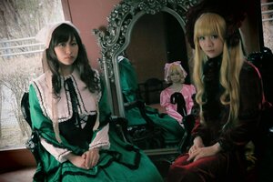 Rating: Safe Score: 0 Tags: 2girls 3girls black_dress black_hair blonde_hair bow dress green_dress indoors lips long_hair long_sleeves multiple_cosplay multiple_girls ribbon sitting tagme User: admin