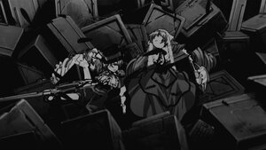 Rating: Safe Score: 0 Tags: dress greyscale gun hat image monochrome multiple_girls pair remilia_scarlet rifle short_hair sitting souseiseki suiseiseki weapon User: admin