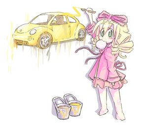 Rating: Safe Score: 0 Tags: 1girl blonde_hair blush bow dress drill_hair eating food green_eyes ground_vehicle hina_ichigo hinaichigo image long_sleeves motor_vehicle pink_bow pink_dress solo standing User: admin
