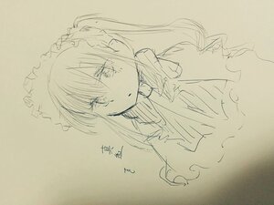 Rating: Safe Score: 0 Tags: 1girl bangs blush dress eyebrows_visible_through_hair frilled_hairband hair_between_eyes image long_hair looking_at_viewer maid maid_headdress monochrome shinku solo traditional_media twintails upper_body User: admin
