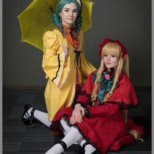 Rating: Safe Score: 0 Tags: 2girls black_umbrella blonde_hair bonnet dress holding_umbrella long_hair long_sleeves multiple_cosplay multiple_girls pantyhose parasol rain raincoat red_dress red_umbrella shared_umbrella shinku shoes sitting tagme twintails umbrella white_legwear User: admin