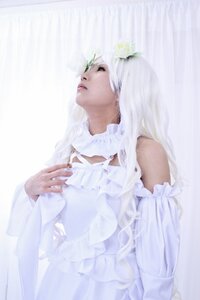 Rating: Safe Score: 0 Tags: 1girl bare_shoulders detached_sleeves dress flower kirakishou lips long_hair long_sleeves profile realistic solo striped upper_body vertical-striped_dress vertical_stripes white_hair User: admin