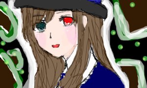 Rating: Safe Score: 0 Tags: 1girl :d bangs blush brown_hair coat eyebrows_visible_through_hair fur_trim green_eyes hat heterochromia image long_hair looking_at_viewer oekaki open_mouth red_eyes simple_background smile solo souseiseki suiseiseki User: admin