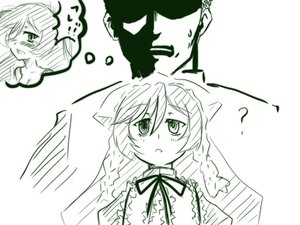Rating: Safe Score: 0 Tags: !? 1boy 1girl ? blush braid image monochrome solo suiseiseki surprised User: admin