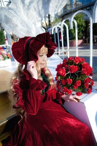 Rating: Safe Score: 0 Tags: 1girl blonde_hair blurry bouquet building closed_eyes depth_of_field dress flower red_dress red_flower red_rose rose shinku smile solo User: admin