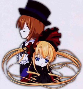 Rating: Safe Score: 0 Tags: 2girls back-to-back blonde_hair blue_eyes bow closed_eyes hat image long_hair multiple_girls pair shinku souseiseki twintails User: admin