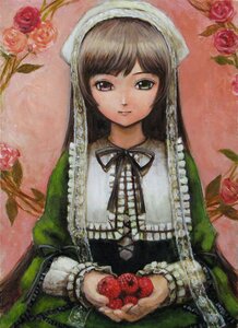 Rating: Safe Score: 0 Tags: 1girl apple bad_id bad_pixiv_id bangs black_ribbon brown_hair dress flower food frills fruit green_dress hairband head_scarf heterochromia holding_food holding_fruit image lolita_fashion long_hair long_sleeves looking_at_viewer oil_painting_(medium) painting_(medium) pink_flower pink_rose raspberry red_flower red_rose ribbon rose rozen_maiden solo strawberry suiseiseki tafuto thorns traditional_media User: admin