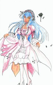 Rating: Safe Score: 0 Tags: 1girl blue_hair breasts dress flower frills image long_hair solo suigintou traditional_media User: admin