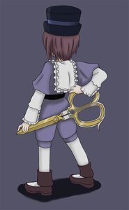 Rating: Safe Score: 0 Tags: brown_footwear brown_hair capelet full_body grey_background hand_on_hip hat image long_sleeves shoes short_hair simple_background solo souseiseki staff standing top_hat white_legwear User: admin