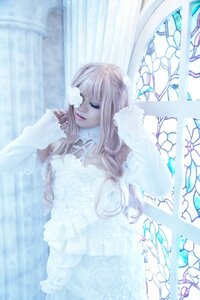 Rating: Safe Score: 0 Tags: 1girl bangs blonde_hair closed_eyes curtains dress flower indoors kirakishou long_hair long_sleeves solo white_dress white_theme window User: admin