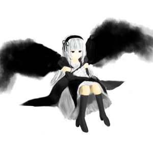 Rating: Safe Score: 0 Tags: 1girl bangs black_footwear black_legwear black_ribbon black_wings boots dress hair_ribbon hairband image kneehighs long_sleeves looking_at_viewer red_eyes ribbon sitting solo striped suigintou white_background white_hair wings User: admin