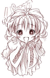 Rating: Safe Score: 0 Tags: 1girl :d chibi dress eyebrows_visible_through_hair full_body hair_ribbon hina_ichigo hinaichigo image kantoku long_sleeves looking_at_viewer monochrome open_mouth photoshop_(medium) red_theme ribbon rozen_maiden simple_background sketch smile solo striped white_background User: admin