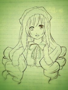 Rating: Safe Score: 0 Tags: 1girl bangs braid capelet eyebrows_visible_through_hair fur_trim hood image long_hair looking_at_viewer monochrome photo solo suiseiseki traditional_media twin_braids upper_body User: admin